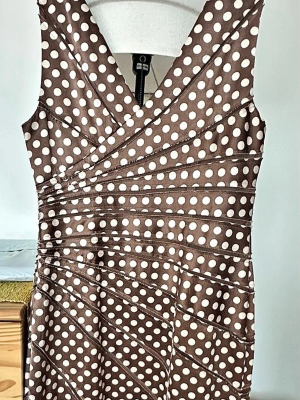Classy Chic Brown White Polka Dot Dress (very shapely)